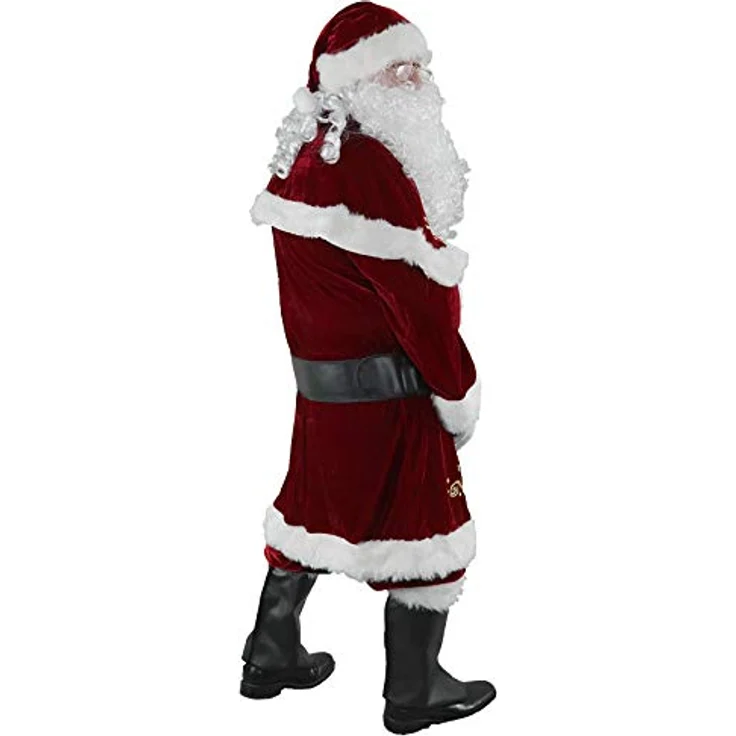 Ahititi Weihnachtsmann Kostüm für Männer 12 STK Set Weihnachtsfeier Cosplay für Erwachsene Roter Deluxe Samt Weihnachtsmann-Anzug XL – Bild 4