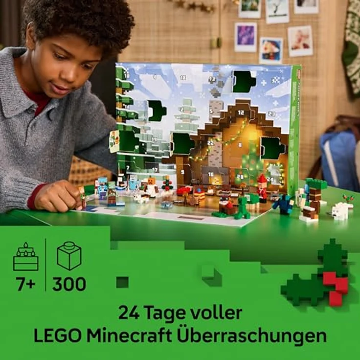 LEGO Minecraft Adventskalender 2025, 24 baubare Überraschungen mit Minifiguren Alex und Steve, ausklappbare Spielmatte – Bild 2