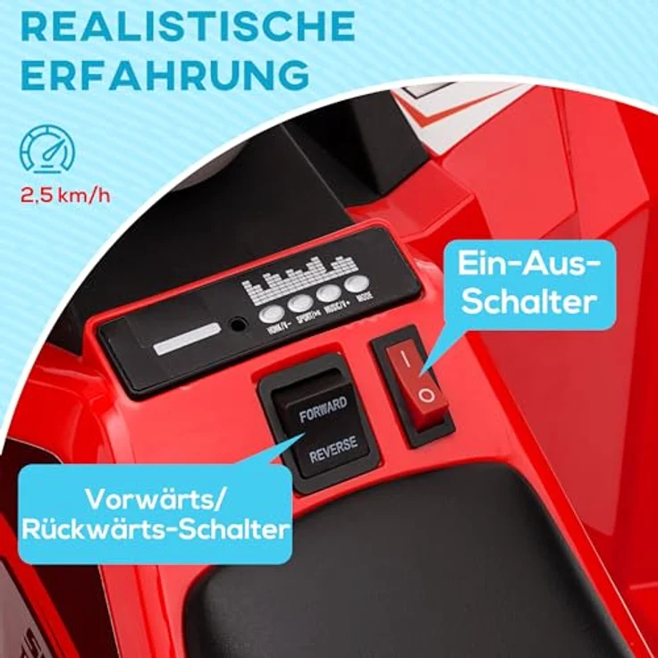 HOMCOM Elektro-Kinderquad 6V Kinderquad, Elektroauto mit Anhänger, Belastbarkeit 25 kg, für Kinder, Rot – Bild 4