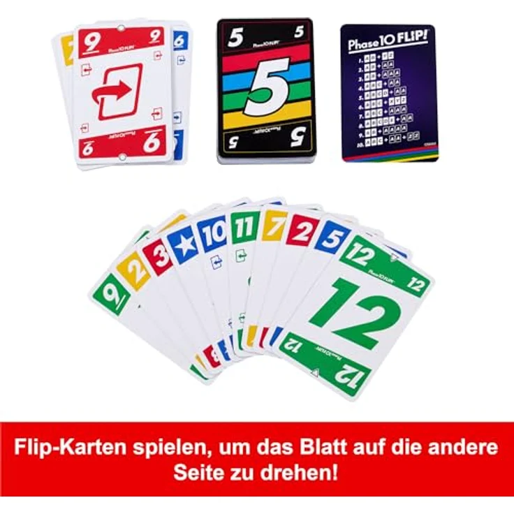 Mattel Games Phase 10 Flip Kartenspiel, beidseitig bedruckte Karten, spezielle Farbphasen, 2-6 Spieler, HYN12 – Bild 5