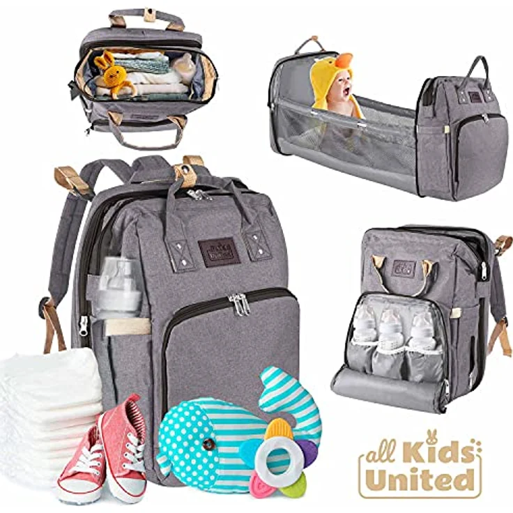 all Kids United® Baby Wickelrucksack Deluxe, Wickeltasche mit integriertem Kinderbett, Wickelauflage, USB Ladeausgang, wasserfest, grau – Bild 3