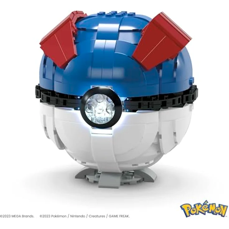MEGA POKÉMON - Zusammenbaubarer Superball mit Lichtern und Aufstellvorrichtung, 299-teiliges Bauset mit authentischen Details, 12,7 cm groß, für Sammler, HMW04 – Bild 5