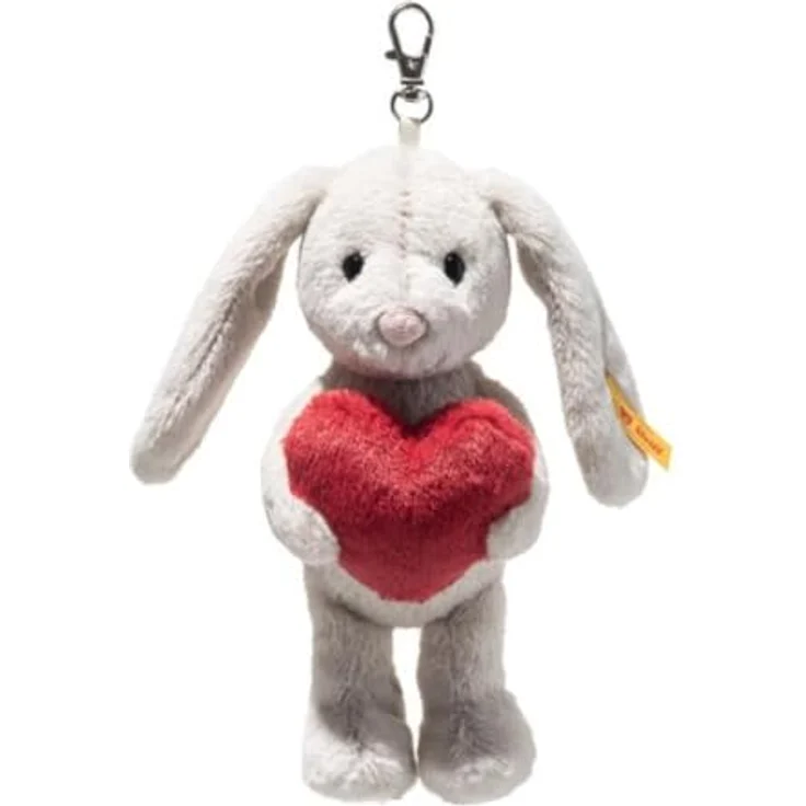 Steiff Plüsch Schlüsselanhänger Hase Hoppie Love, 15 cm, hellgrau mit rotem Herz, maschinenwaschbar bis 30°C – Bild 1