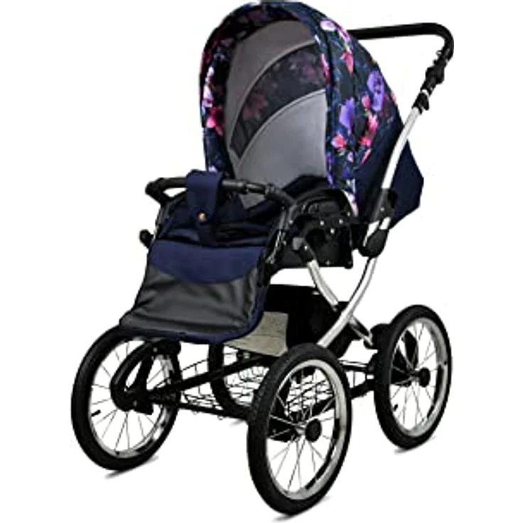 BabyLux ALU 2in1 Kinderwagen - Multifunktionaler Kinderwagen für Neugeborene und Kleinkinder, 59x105x125cm, Max. 15kg, Royal Magnolia Silver Frame – Bild 3