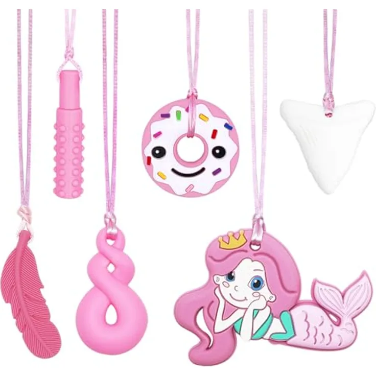 CLDY 6 Stück Sensory Chew Necklace, Beißkette aus BPA-freiem Silikon, für Kinder mit stressreduzierenden Texturen