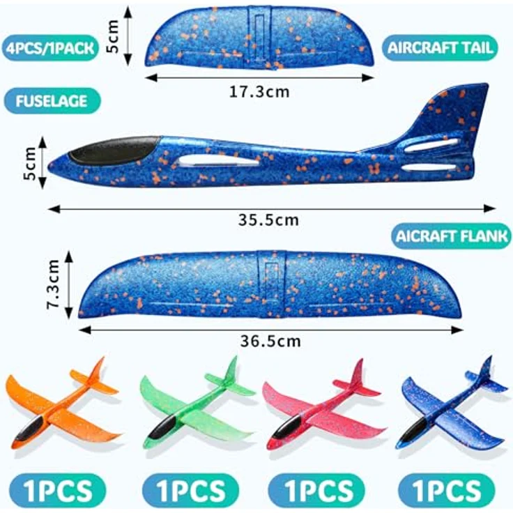 PATRICHOR Styropor Flugzeuge, 4er Set Wurfgleiter aus EPP-Schaum für Kinder, ab 3-12 Jahre, Outdoor Spielzeug, sicher und leicht montierbar – Bild 2