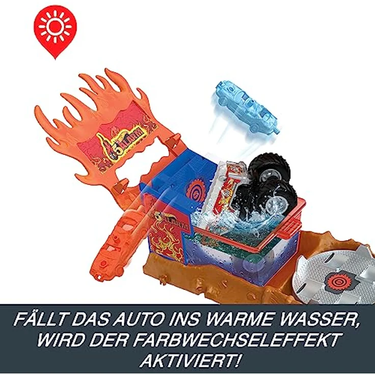 Hot Wheels Monster Trucks Arena Smashers Color Shifters 5-Alarm Rescue-Spielset - Farbwechselfunktionen, Rampe, Tank, Starter, zerstörbare Autos, für Kinder ab 4 Jahren, HPN73 – Bild 3