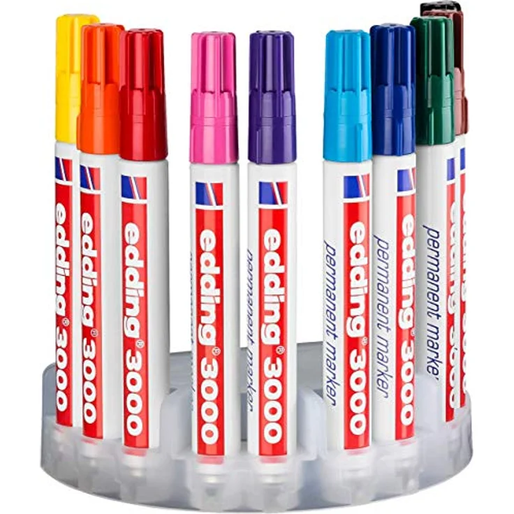 edding 3000 Permanentmarker - 10 Stifte in Stiftehalter - Rund-Spitze 1,5-3 mm - schnell trocknender Permanent Marker - wasserfest, wischfest - für Karton, Kunststoff, Holz, Metall - Universalmarker – Bild 2