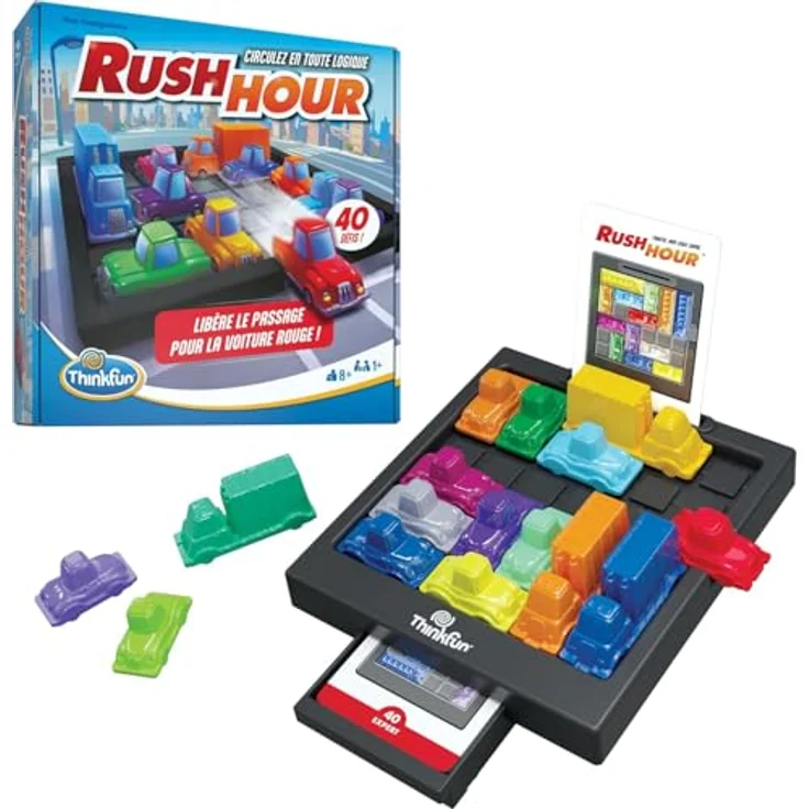 ThinkFun Rush Hour, Logikspiel mit 40 Herausforderungen in 4 Schwierigkeitsstufen, für 1 oder mehr Spieler, französische Version, ab 8 Jahren – Bild 2