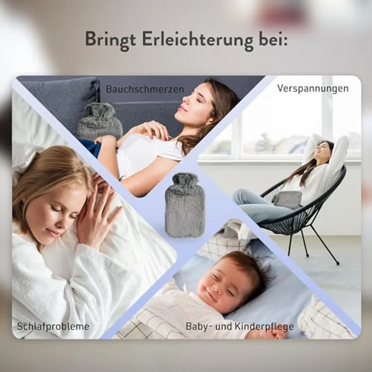IEA Medical Wärmflasche 2L mit 2x weich flauschigem Bezug, zur Schmerzlinderung & Warm-/Kalttherapie, BPA-Frei, Dunkelblau und Dunkelgrau, Set – Bild 6