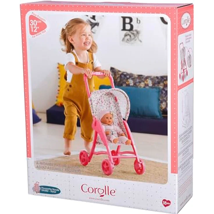 Corolle Puppenbuggy, Puppenwagen im Blumenmuster mit verstellbarem Sonnendach, geeignet für 30 cm Puppen, ab 18 Monaten – Bild 7