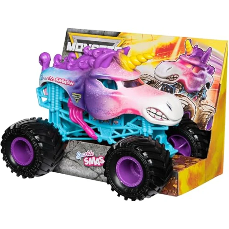 Monster Jam Sparkle Smash, Offizieller Monster Truck, Maßstab 1:24, Druckguss mit Arbeitsfederung, Spielzeug für Jungen und Mädchen ab 3 Jahren – Bild 4