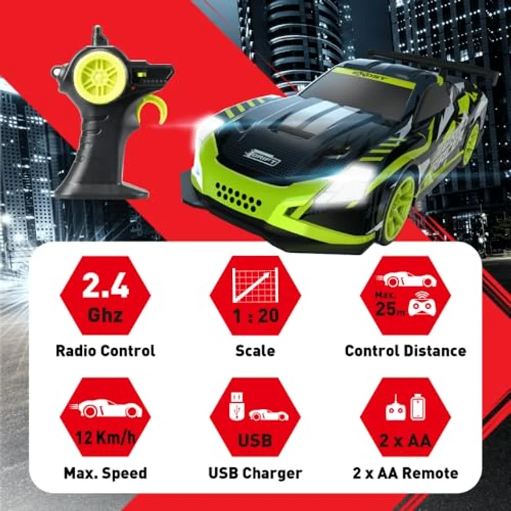 Silverlit Exost Drift Racer, ferngesteuertes Rennauto mit Allradantrieb, LED-Lichtern und wiederaufladbarem Akku, schwarz – Bild 8