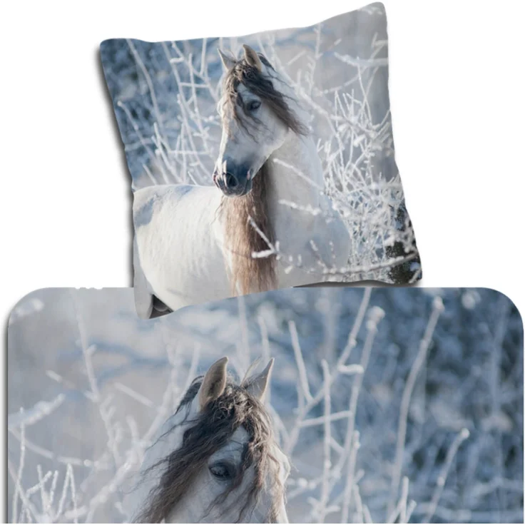 ESPiCO Bettwäsche Trendy Bedding Schneepferd Grau Flanell 135 x 200 + 80 x 80 cm – Bild 2