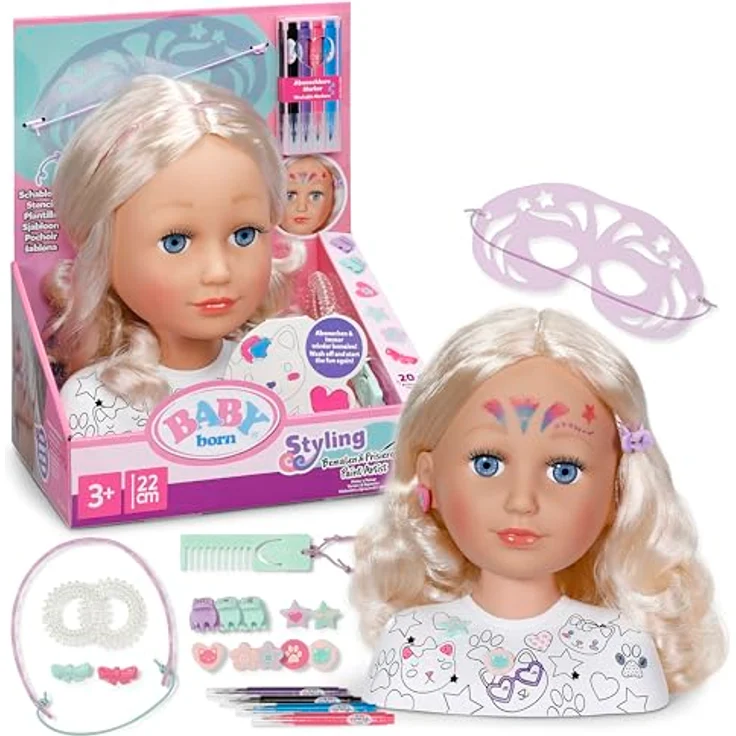 BABY Born Stylingkopf Kreativ, Frisieren und Bemalen mit abwaschbaren Markern, über 20 Accessoires – Bild 1