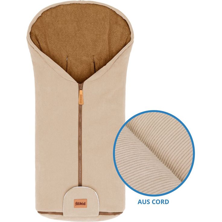 Fillikid Cord-Fußsack Nevis Cord, wasserdichter Fußsack für Babyschalen & Babywannen, Natur, mit Teddy-Plüsch Innenfutter, 45 × 80 cm