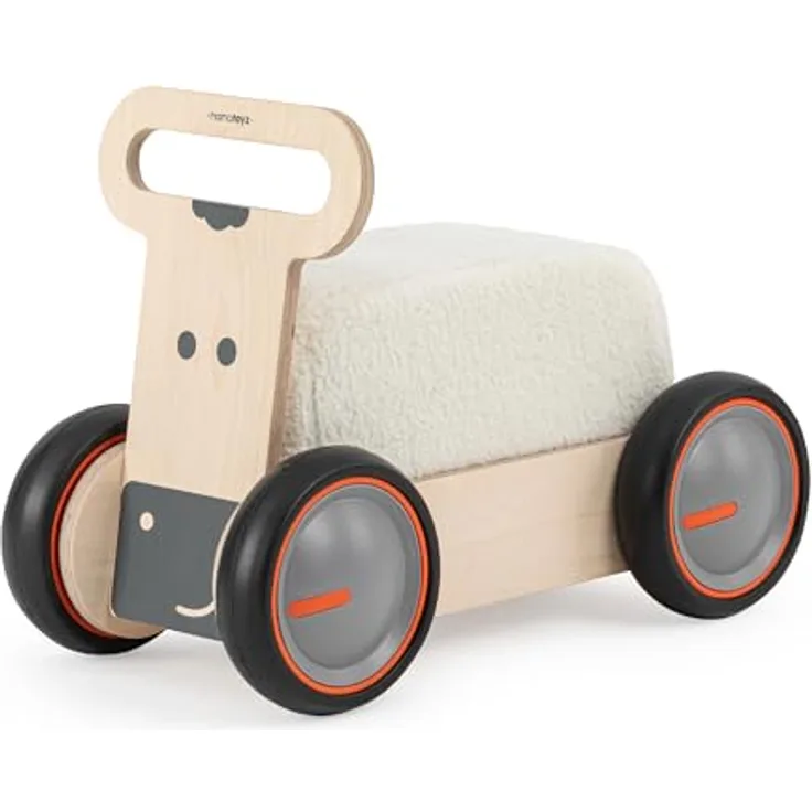 Mamatoyz 03DSBE DriveMe Soft Bear Vierrad-Aufsitz-Gehwagen aus Holz, ziehbarer 3-in-1-Spielzeughalter für Kinder mit weichem, abnehmbarem Schwammsitz