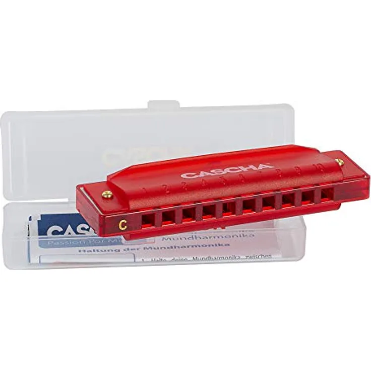 CASCHA HH 2273 Fun Blues Mundharmonika in C-Dur - Diatonische 10-Loch Mundharmonika für Kinder & Erwachsene - modernes halbtransparentes Design - hohe Qualität & lange Lebensdauer - Blues Harp Rot