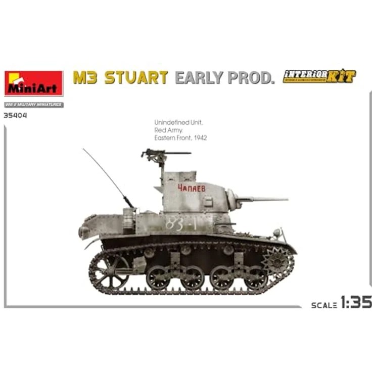 Other 1:35 M3 Stuart, Modellfahrzeug Kit mit Interior und beweglichen Kettengliedern, 7 Varianten Decals – Bild 13