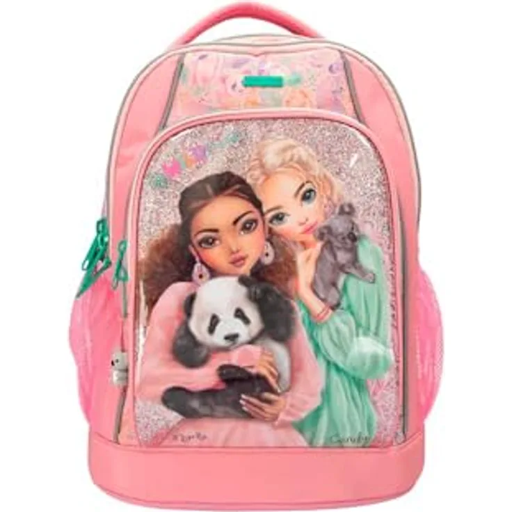Depesche 12790 TOPModel Wild - Schulrucksack in Rosa, mit Model Motiv, Panda- und Koalamotiv, verstellbare und gepolsterte Träger