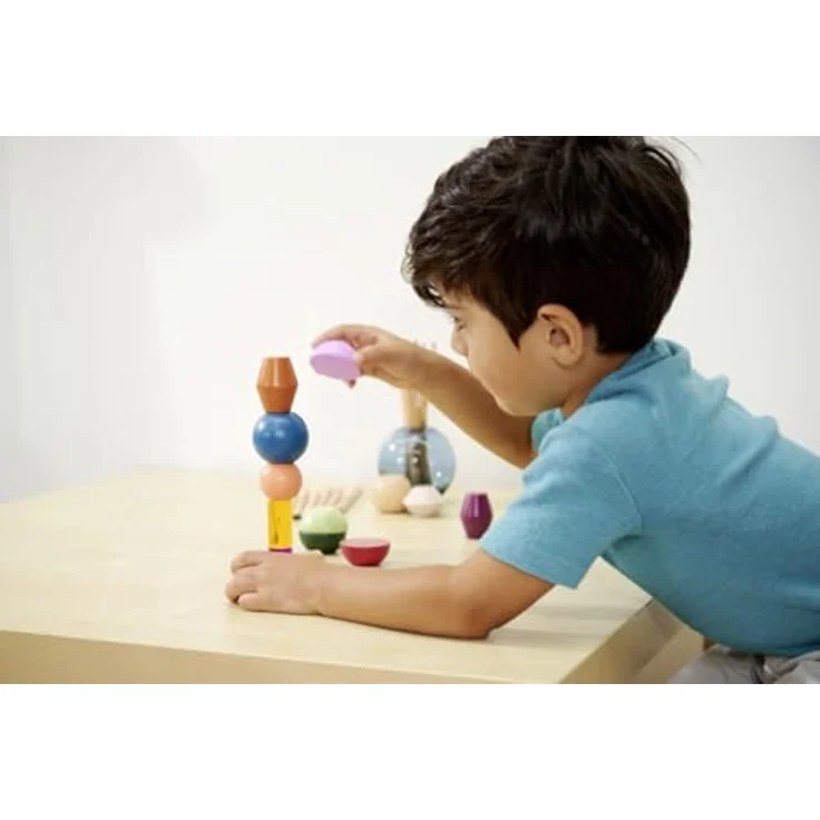 Eichhorn Montessori Stapelspielzeug Stapelperlen, 16 farbenfrohe geometrische Bausteine aus FSC® Buchenholz, fördert Kreativität und Feinmotorik – Bild 9