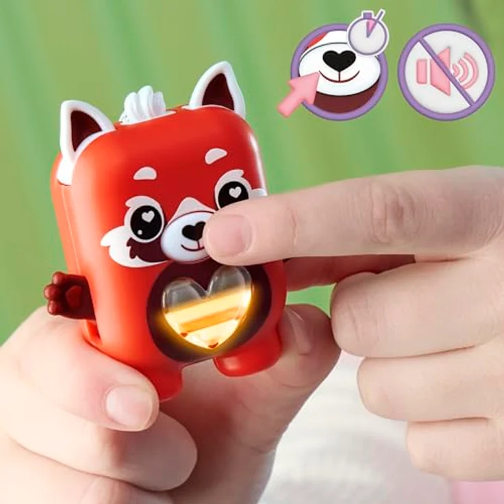 Nano-Mals Pamanda, elektronisches Fidget-Tierchen mit farbwechselnder Herzanzeige, rot, inkl. ansteckbarem Rocker-Outfit und Clip für Schulranzen – Bild 5