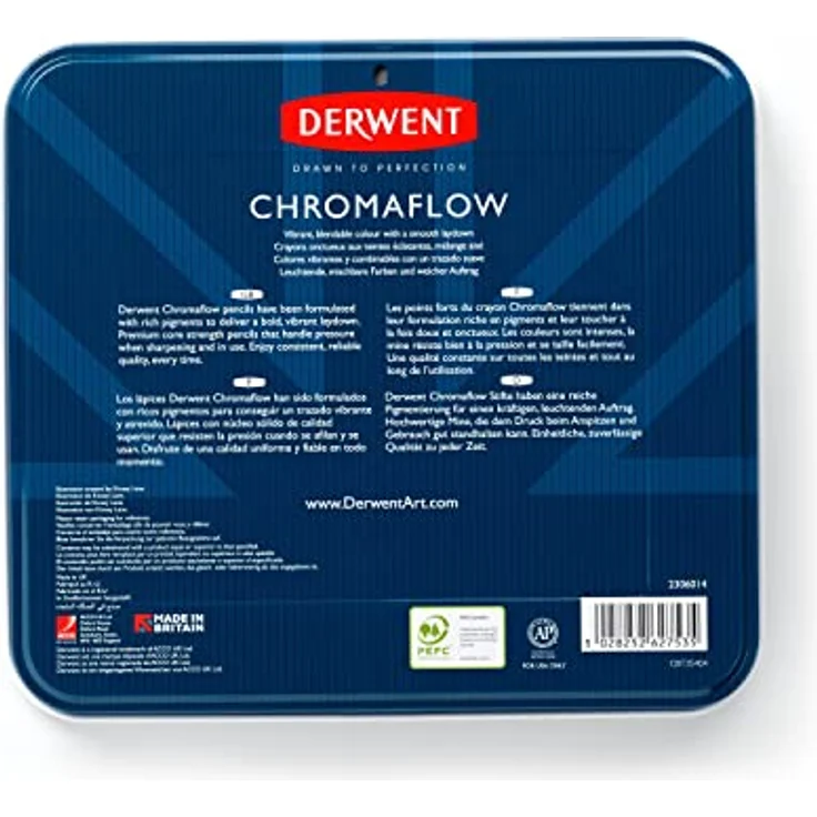 Derwent Chromaflow Buntstifte im 72er Set in Metallbox, 3,5 mm Minenstärke, Mischbar mit Geschmeidiger Textur, Ideal zum Zeichnen, Ausmalen und Layering, Professionelle Qualität, 2306014 – Bild 4