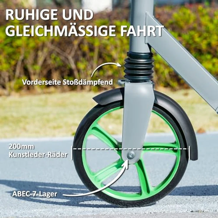 AIYAPLAY Kinderroller Klappbar mit Verstellbare Lenkerhöhe, Stoßdämpfende Vordergabel, Hinterradbremse, für Kinder ab 6-12 Jahren, Grün – Bild 4