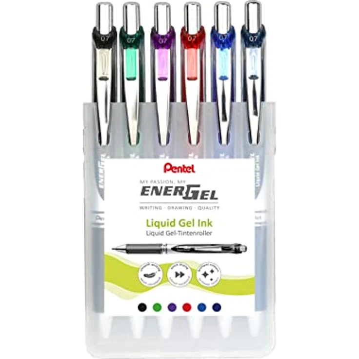 Pentel Energel Tintenroller, 6er-Etui mit 0,35 mm Metallspitze, flüssiggelfüller – Bild 2