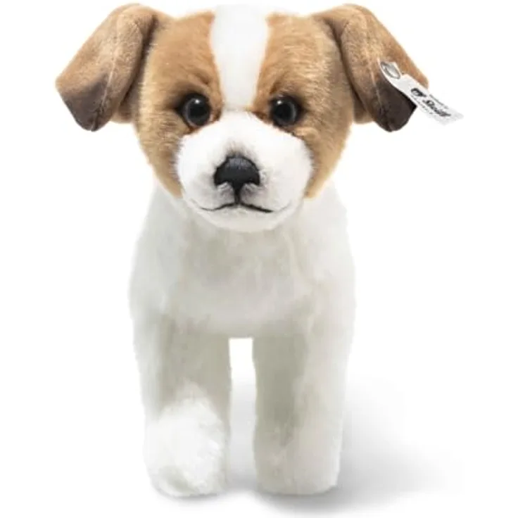 Steiff Terrie Hund 17, weiß/braun, stehend, kuschelweicher Plüsch mit neugieriger Gestickter Nase