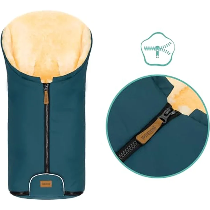 Fillikid Baby Winter Fußsack Lammfell Pamir, kuschelig warm ab Geburt, wind- und wasserabweisend, inkl. Baumwoll-Windel, Blaubär – Bild 5