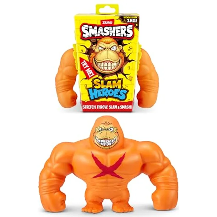 ZURU SMASHERS SLAM Heroes Orangefarbener Gorilla, elastisches Gorillaspielzeug mit 4-Wege-Superstretch-Technologie und Rückpralleffekt