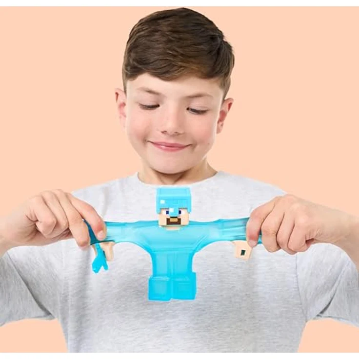 Heroes of Goo Jit Zu, Minecraft-Figur Steve mit Diamant-Rüstung & Schwert, dehnbar bis auf das Dreifache der Größe, mit elastischer Glibberfüllung und verborgenem Diamant-Element – Bild 4