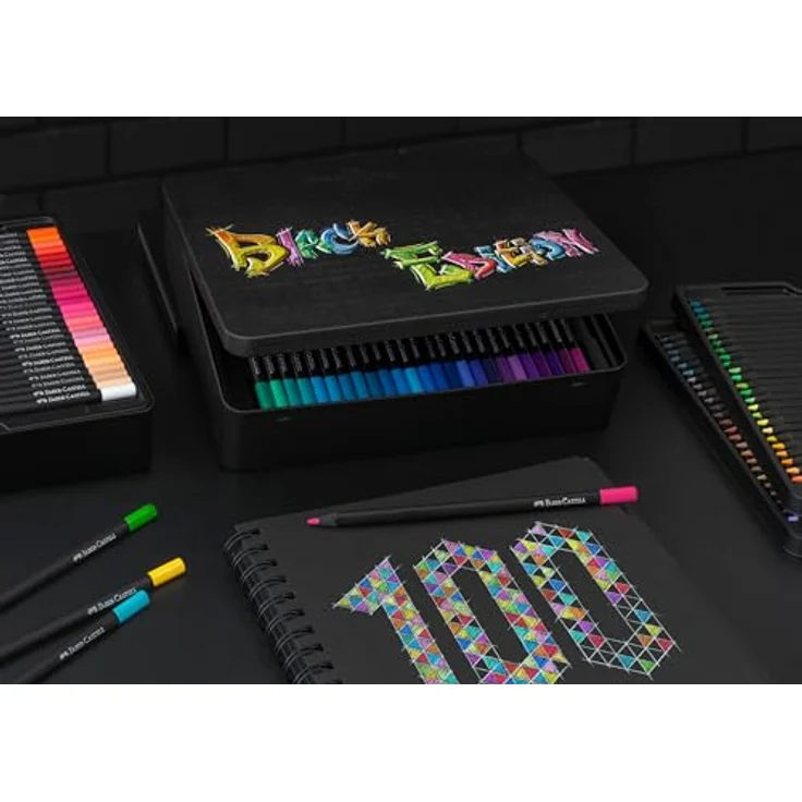Faber-Castell 116490 - Buntstifte Black Edition, 100er Metalletui, bruchsicher, für Kinder und Erwachsene – Bild 4