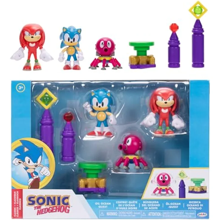Sonic The Hedgehog Actionfigur 6,3 cm mit Gelenkpunkten und Zubehör im Oil Ocean Diorama, klassischer Oktus, von JAKKS Pacific