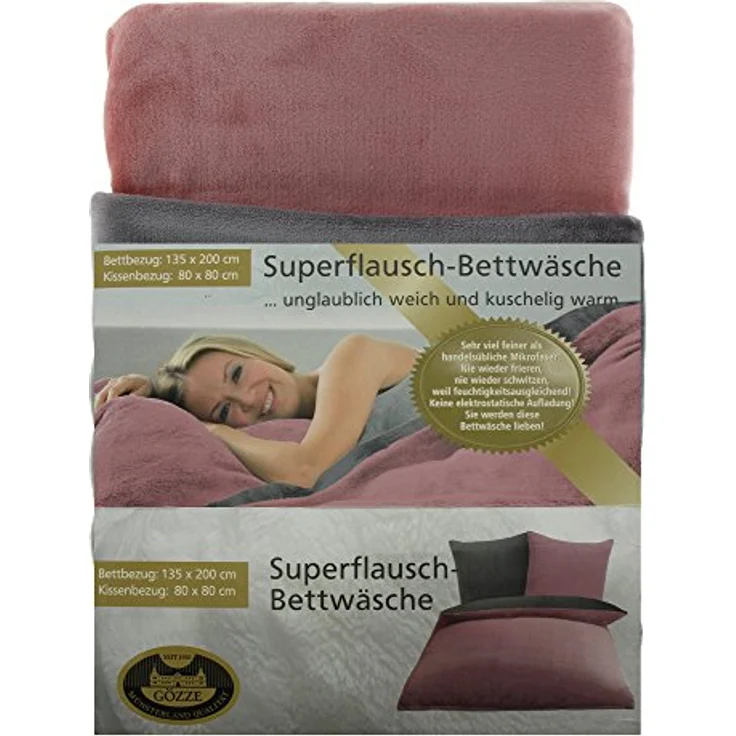 Gözze - Wendebettwäsche, Cashmere-Feeling, Bettbezug: 135 x 200 cm, Kissenbezug: 80 x 80 cm, Mikrofaser - Altrosa/Anthrazit – Bild 1