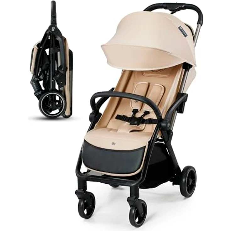 kk Kinderkraft APINO Buggy bis 22 kg, Liegebuggy, Leicht - 7,5kg, Automatisches Zusammenklappen, Verstellbare Rückenlehne bis zur Liegeposition, ideal für Reisen, Beige – Bild 1
