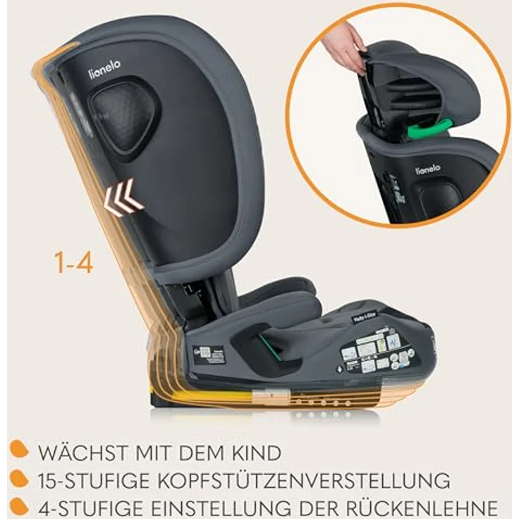 lionelo Autokindersitz NELLY I-SIZE, klappbar mit verstellbarer Kopfstütze, 4 Neigungspositionen, Reduziereinsatz, für Kinder von 76 bis 150 cm – Bild 5
