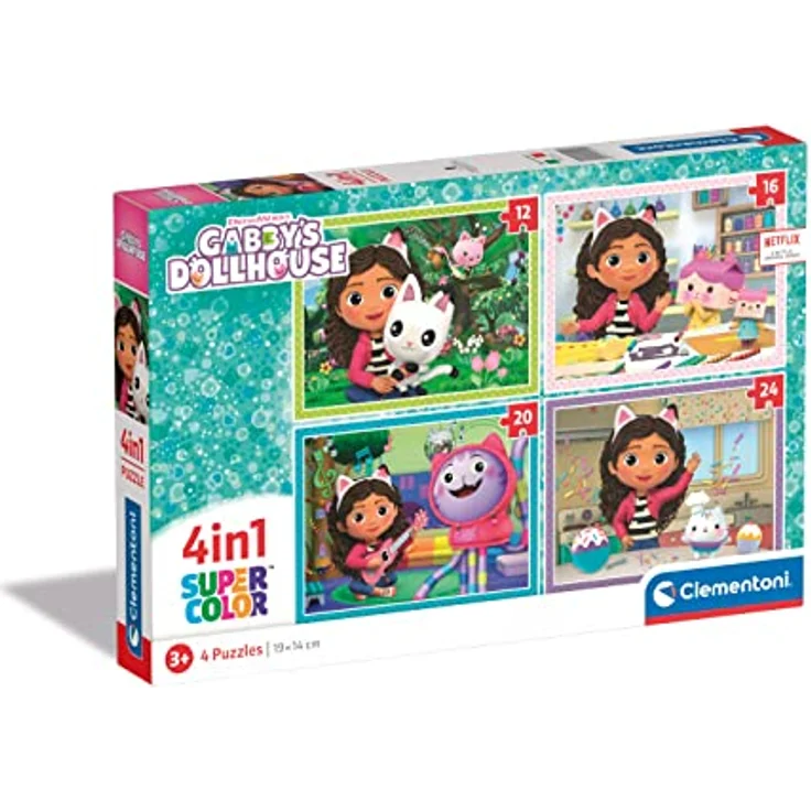 Clementoni Dreamworks Gabby's Dollhouse - 4 Puzzle mit 12, 16, 20 & 24 Teilen für Kinder ab 3 Jahren, Kinderpuzzle mit besonderer Leuchtkraft, 21524 von Clementoni – Bild 1