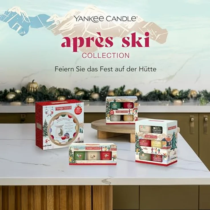 Yankee Candle Geschenkset Votivkerzen im Glas, 4 x 37 g, Christmas Collection mit Holiday Winterfest, Santa on Skis, Slopeside Spritz und Vanilla Flurries – Bild 6