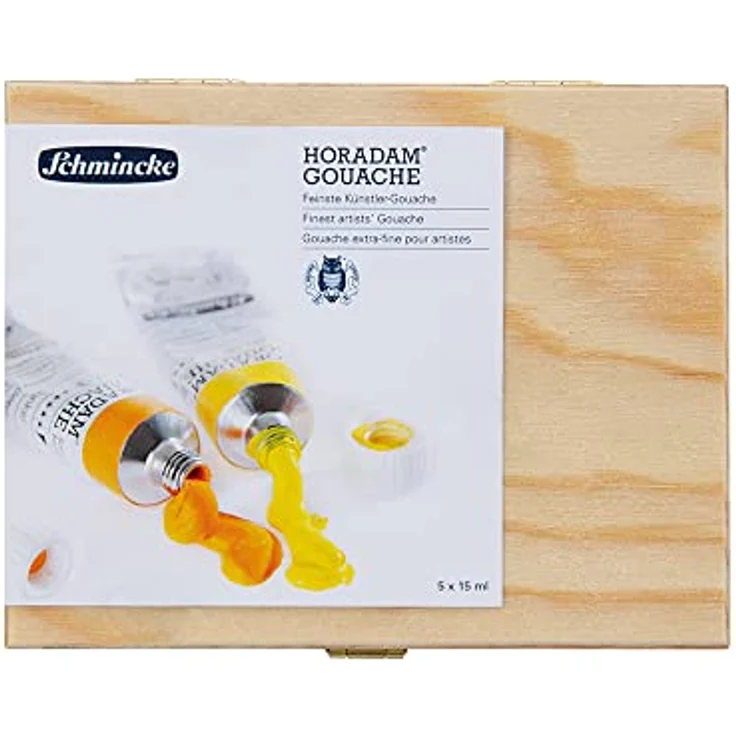 Schmincke HORADAM® Gouache, 5 x 15 ml-Tuben, 10 feinste Künstler-Farbtöne im Holzkasten, hohe Pigmentkonzentration, Leuchtkraft und Farbtiefe – Bild 4