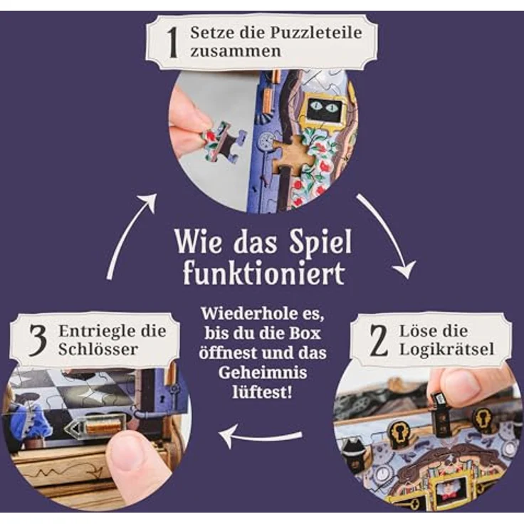 iDventure Wonderbox of Alice, Familienspiel Abenteuer im Wunderland, 3D Holzpuzzle mit Geheimfach, für Erwachsene und Kinder ab 10 Jahren – Bild 5