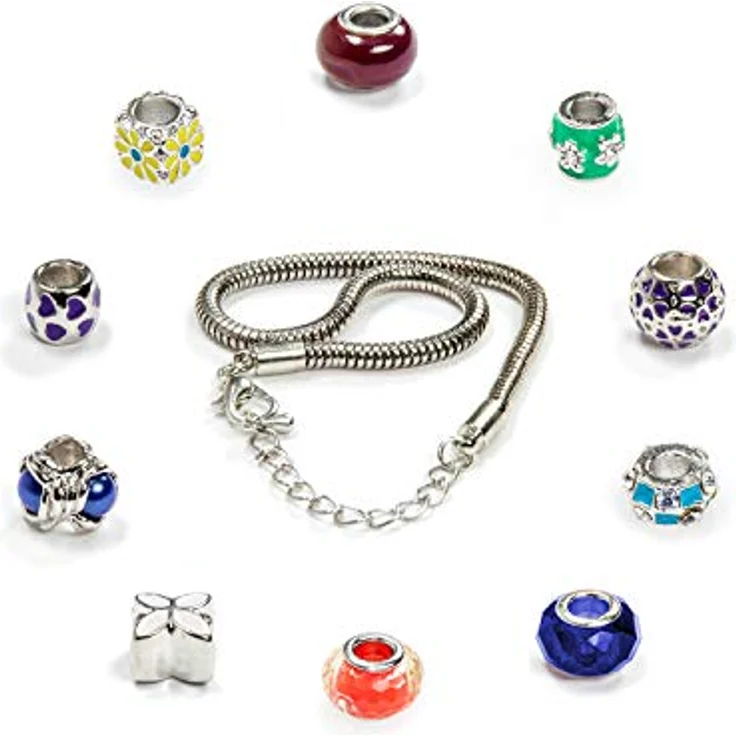 VALIOSA Merry Christmas Mode-Schmuck Adventskalender mit Halskette, Armband + 22 individuelle Glas & Metall Perlen-Anhänger, bunt, 24-teilig – Bild 4