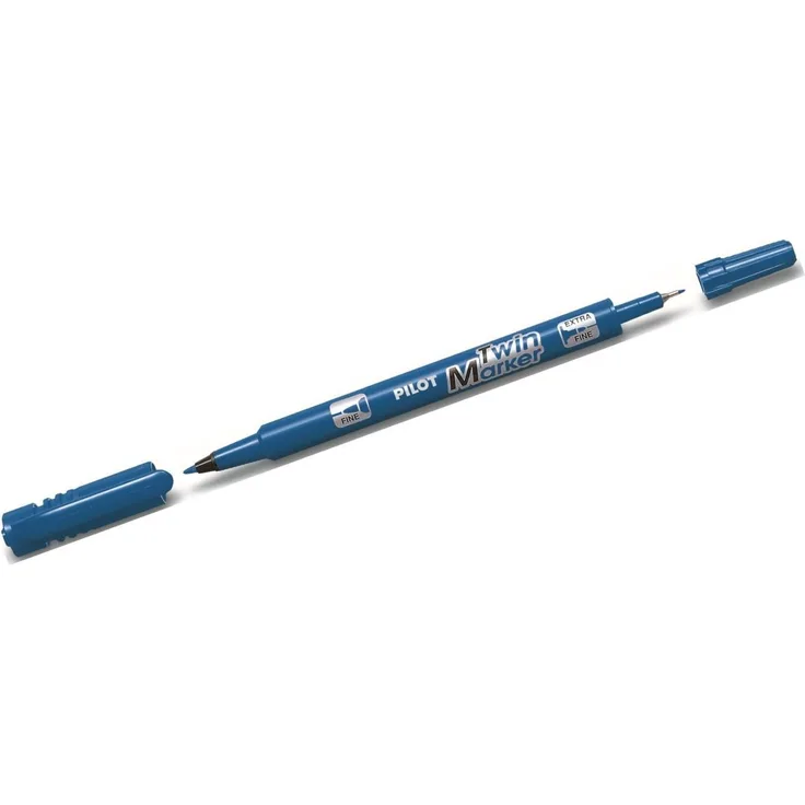 Pilot Pen Permanentmarker Twin-Marker fein BEGREEN, xylolfreie Tinte, wasserfest, 2 Rundspitzen, 0,3&0,5 mm, blau