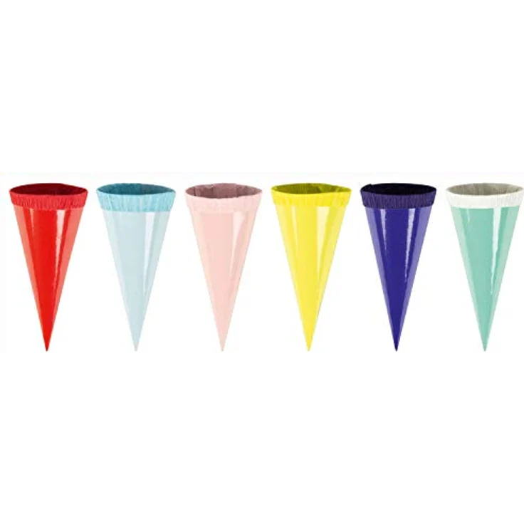 Stylex 47173 Mini Zuckertüten, 6 Dekotüten aus Glanzkarton, 12 cm, in hellblau, rosa, rot, dunkelblau, hellgrün, gelb, mit Krepppapierverschluss, ideal für den Schulanfang – Bild 2