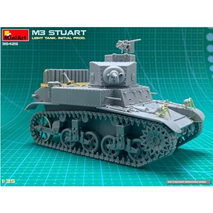 Other 1:35 M3 Stuart leichter Panzer, Modellfahrzeug mit beweglichen Kettengliedern und Decals für vier Varianten – Bild 9
