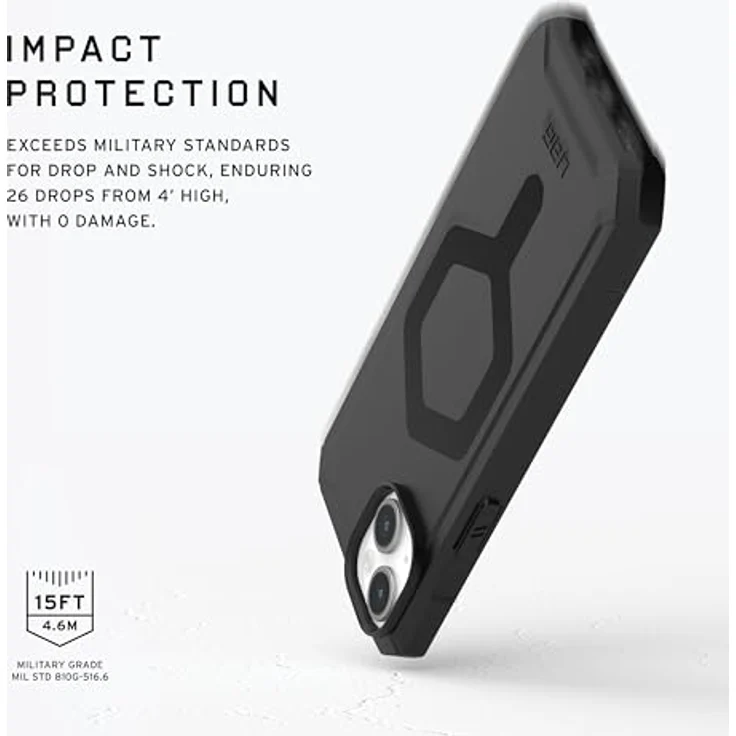 URBAN ARMOR GEAR Essential MS Case kompatibel mit Apple iPhone 15 Hülle [50% recyceltes Material, Wireless Charging/Magnetisches Laden optimiert, 4,6m Fallschutz] schwarz – Bild 3