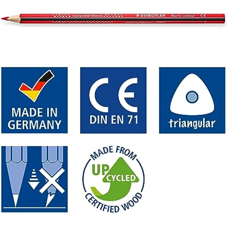 STAEDTLER Buntstifte Noris colour, ergonomisches Dreikantformat, rutschfeste Soft-Oberfläche, hohe Bruchfestigkeit, Made form Upcycled Wood, 24 Farbstifte im Kartonetui, 187 C24 – Bild 5