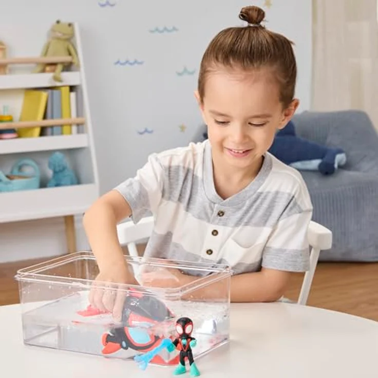 Spidey and his Amazing Friends Marvel Spidey Water-Webs Spielzeug mit 7,6 cm Miles „Spin“ Morales Figur & Delfin-U-Boot – Farbwechsel-Augen, abnehmbares Netz-Accessoire – Disney Jr. – Bild 5