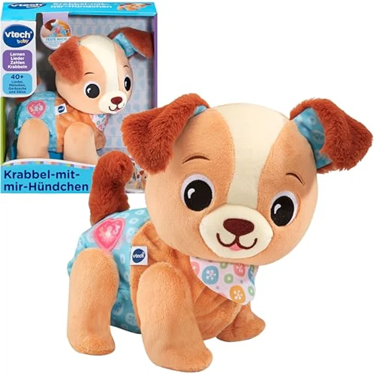 VTech Krabbel-mit-mir-Hündchen, Lernspielzeug mit 3 Liedern und 15 Melodien, Plüsch, animiert zum Krabbeln – Bild 1